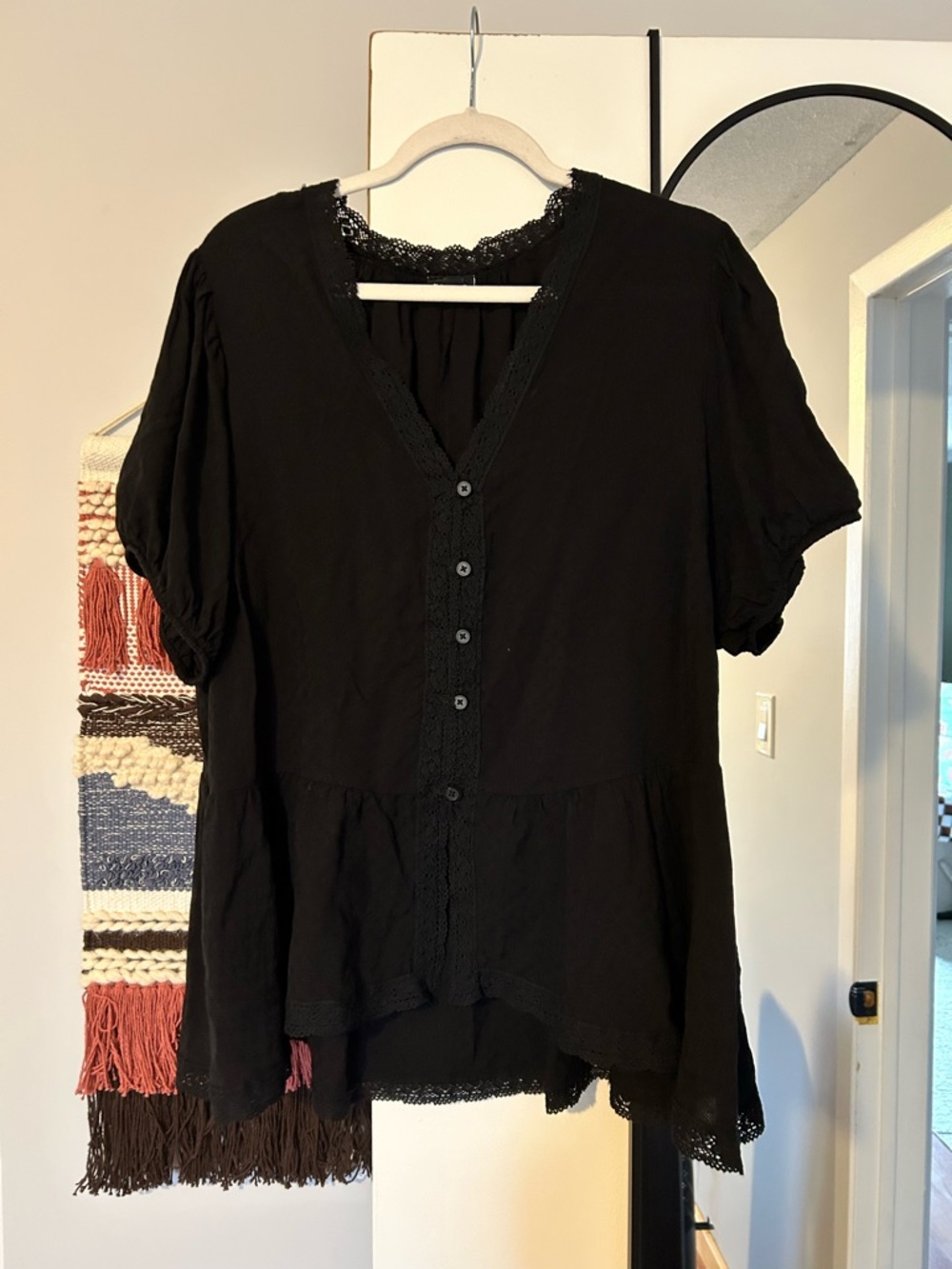 torrid Black Lace-Trim Button Front Blouse